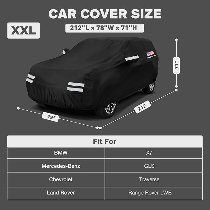 SUV Car Cover, Full SUV Car Covers Waterproof All Weather Dustproof, Snowproof, UV Protection Car Covers for Automobiles Universal Fit for SUV Cover Size 212''L x 78''W x 71''H