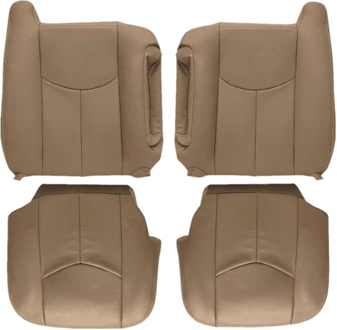 SecosAutoparts Driver & Passenger Bottom & Top Lean Back & Driver Foam Replacement Leather Seat Covers Tan# 522 Compatible with Chevy Tahoe Suburban Silverado Avalanche GMC Sierra 2003 2004 2005 2006