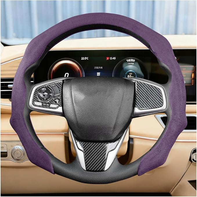 Car Steering Wheel Cover, Soft Brethable Suede Non-Slip Vehicle Steering Wheel Protector, Comfortable Sporty Auto Interior Protection Accessories, Universal for Truck SUV Van (Purple)