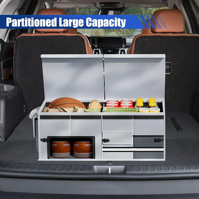 Car Trunk Organizer, Collapsible Multi Compartment Car Storage Box with Lid & Reinforced Handles, Adjustable Waterproof Storage Organizer Accessories for SUVs Cars Trucks (Gray)