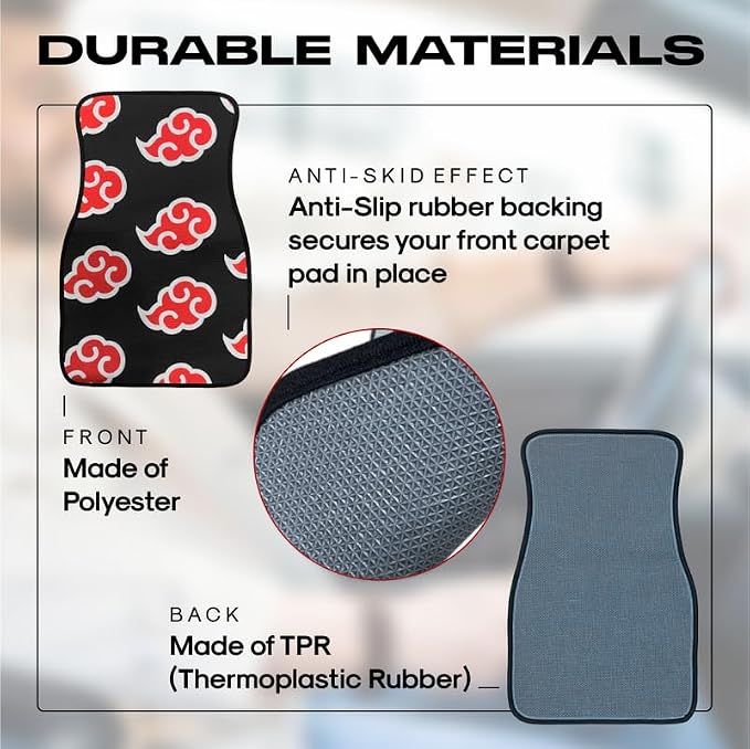 Anime Car Carpet Mat Set of 2 Front Design Automotive Accessories Interior All Weather Floor Mats Decor with Non Slip Black Anti Skid Backing (AkatXRedttan)