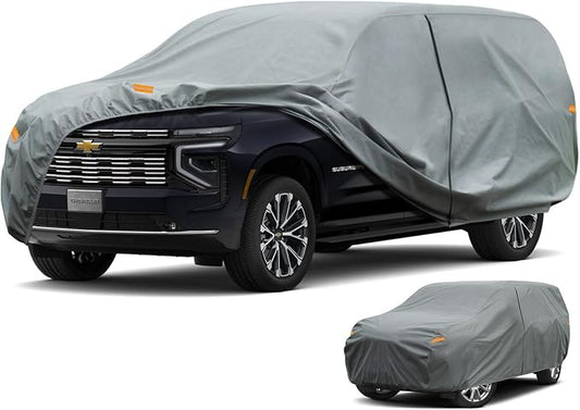 Kayme Heavy Duty Car Cover Waterproof All Weather, Full Exterior Covers Sun Rain UV Protection. Universal Fit Chevrolet Suburban,Jeep Grand Wagoneer L,GMC Yukon XL Denali,Lincoln Navigator L.