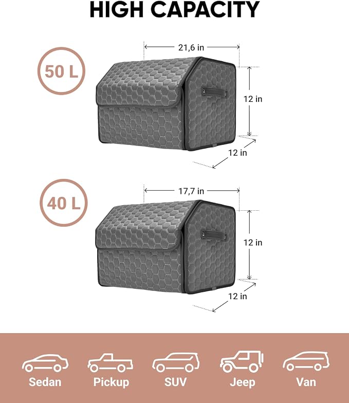 Owleys Car Tote Bundle - Trunk Organizer Set - Gray Interior Accessories (Gray 21.6" + 17.7")