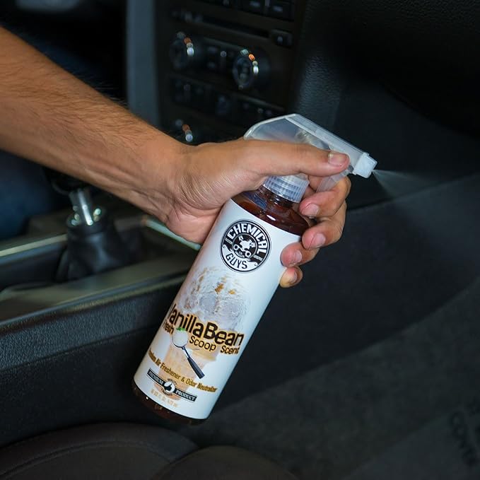 Chemical Guys AIR23104 Vanilla Bean Fresh Scoop Scent Premium Air Freshener & Odor Eliminator, (Great for Cars, Trucks, SUVs, RVs, Home, Office, Dorm Room & More) 4 fl oz | Sweet vanilla bean scent refreshes interiors while neutralizing odors, adjustab...