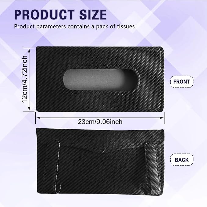 Car Visor Tissue Holder, Tissue Box Holder for Car, Leather Auto Sun Visor Napkin Case Mask Dispenser, Automotive Accessories Rectangular Hanging Auto Napkin Box Fit for Most Vehicles (Black)