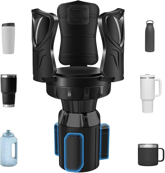 Adjustable Car Cup Holder Expander - Universal Base Fits 2.4"-4" Holders, Extends to 5.5" for 10-64oz Large Cups & Bottles