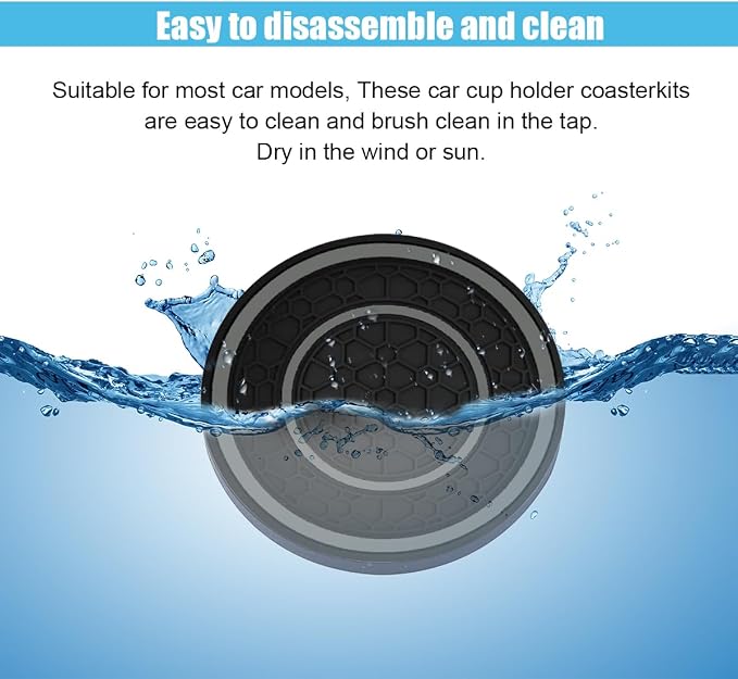 2PCS Car Cup Holder Coasters, 2.75 Inch Auto Non-Slip Anti Dust Cup Mats, Console Cup Holder Insert Coaster Auto Insulated Mats, Universal Interior Accessories for Most Cars (Gray)