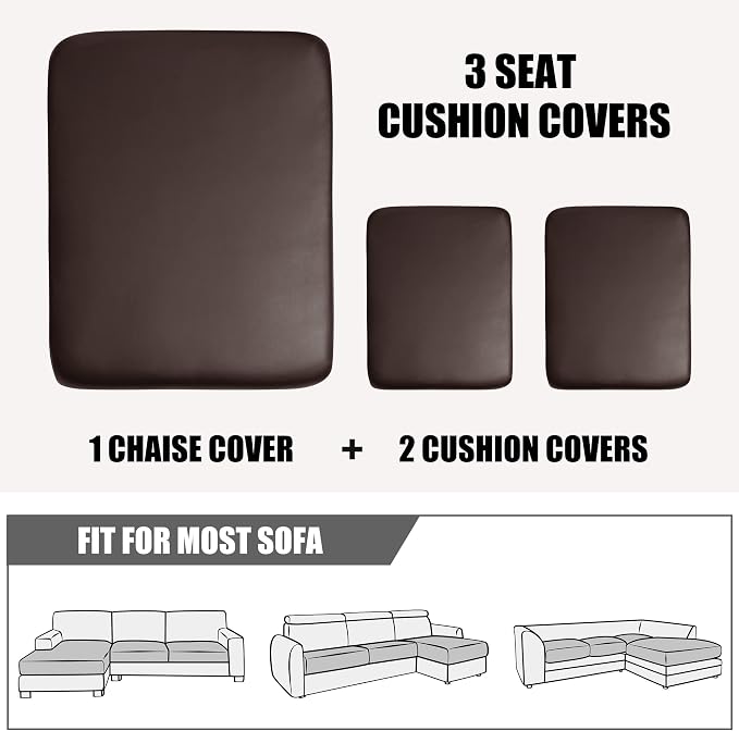 Yates Home Sectional Couch Covers 3 Piece Sofa Cushion Covers for L Shape Couch PU Leather Separate Cushions Couch Chaise Slip Cover for Both Left/Right Sectional Couch(2 Seater + 1 Chaise,Chocolate)