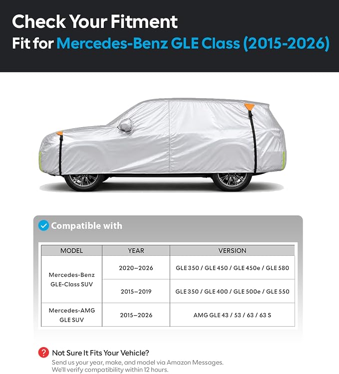Wigoo Mercedes Benz GLE-Class Car Cover Accessories 2015-2026, Custom Fit Waterproof All Weather Outdoor Full SUV Cover, Windproof Sun UV Rain Snow Dust Protection, Door Zipper, Reflective Strips