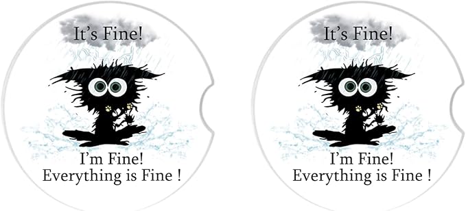 Cat hit by Lightning Absorbent Car Coasters for Cup Holders,2 Pack 2.56" Ceramic Coasters with Cork Back and Finger Slot, Auto Accessories for Women & Men,