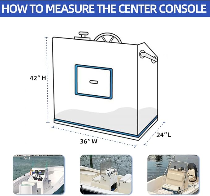 600D Fade and Tear Resistant Boat Center Console Cover,Heavy-Duty Waterproof and UV Protection Trailerable Boat Console Cover with Windproof Strap, Navy (Large Size up to 24"L X 36"W X 42"H)