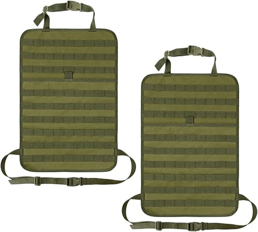 2 PCS Car Seat Back Organizer, Tactical MOLLE Sag Proof Vehicle Panel Backseat Cover Protector, Universal Molle Nylon Storage Bag Seat Back Hanger Pad for Car Truck SUV Pickup (Army Green)