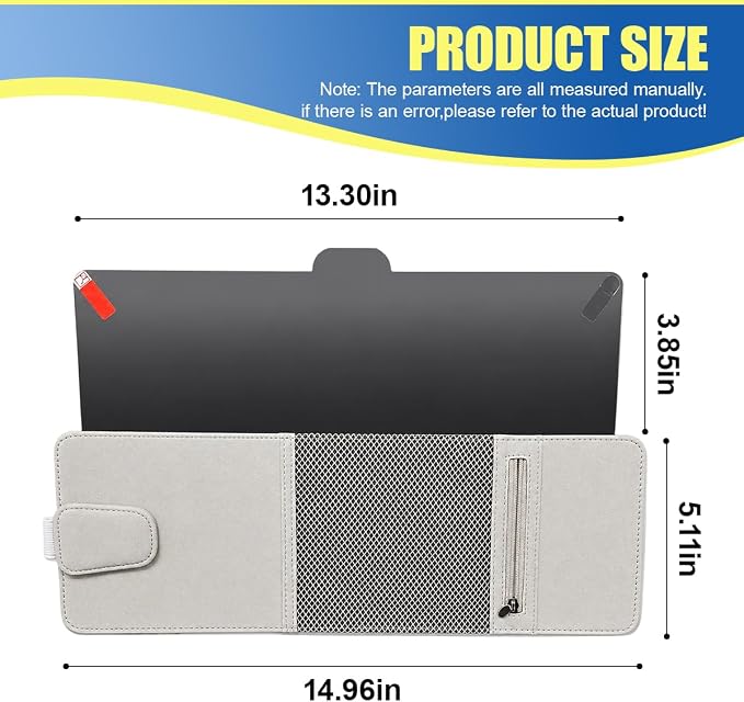 Craedli Car Sun Visor Extender Organizer, 2 in 1 Anti-Glare Sunshade with Magnetic Sunglasses Holder & Mesh Pouch, Multifunctional Adjustable Auto Interior Storage Accessories (LightGray)