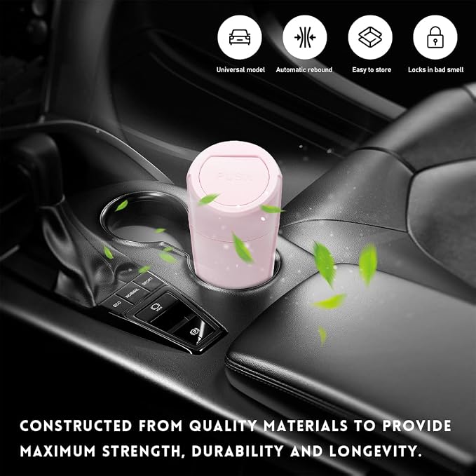 Wevdn Car Trash Can Bin with Lid, Mini Leakproof Vehicle Side Door Cup Holder Trash Can with Lid, Multipurpose Organizer Portable Garbage Bin for Cup Holder Car Home Office (Pink)