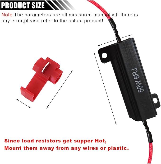 50W 6ohm LED Load Resistors with Quick Wire Clips, Aluminum Case Resistor for Fix LED Turn Signal Lights Bulb Fast Hyper Flash, Automotive Replacement Resistor for Fix Blink Error Code (Black, 2PCS)
