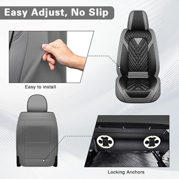 Fit for Toyota RAV4 Hybrid Seat Covers 2016-2026, Premium Leather, 360° Full Protection, Thick Padding & Memory Foam, Waterproof & Stain-Resistant Car Seat Cover Front Set (2 Seat,Gray&Black)