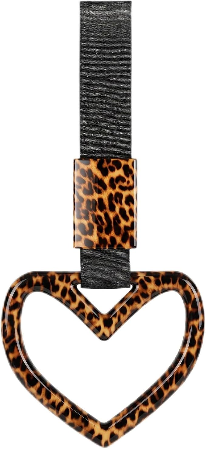 Fabbay Bling Car Accessories Bling Heart Handle Ring Car Accessory for Women Hearts Hand Strap Drift Charm Rear Bumper Warning Ring Decor for Auto Interior Exterior Decoration(Leopard,Heart Style)