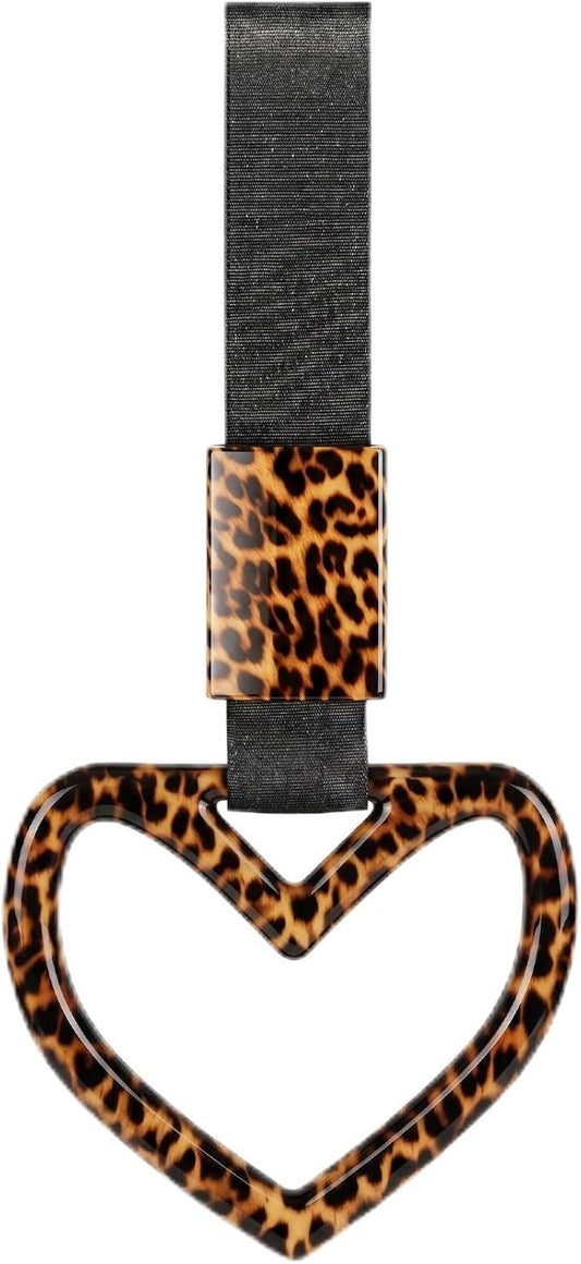 Fabbay Bling Car Accessories Bling Heart Handle Ring Car Accessory for Women Hearts Hand Strap Drift Charm Rear Bumper Warning Ring Decor for Auto Interior Exterior Decoration(Leopard,Heart Style)
