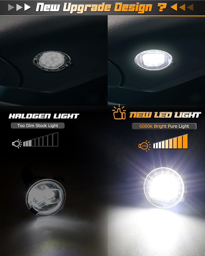 HERCOO LED Side Mirror Puddle Light Lamp Assambly Compatible with GMC Sierra/Chevrolet Silverado 1500 2500 HD 3500 HD Yukon XL Suburban Tahoe Cadillac Escalade ESV Buick LaCrosse, 6000K White