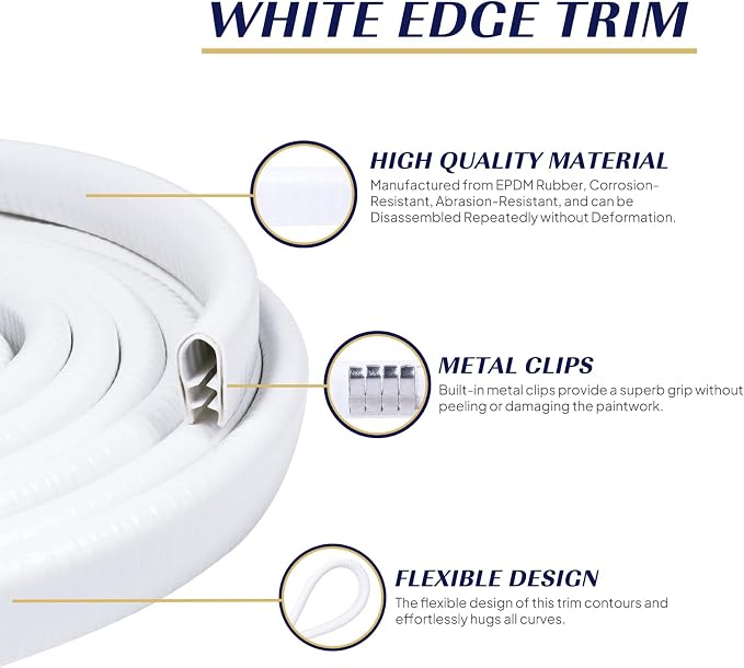 Edge Trim White U-Channel Rubber Trim Edge with Steel 1/2" X 3/8" - Fit Gap 3/64" to1/4 Car Door Edge Sealing Strip PVC Weather Stripping with Metal, Metal Edge Protector, 28FT