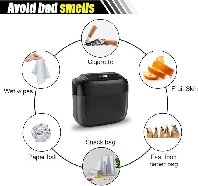 smilfuy Mini Car Trash Can with Lid, Leakproof & Waterproof Auto Dustbin Garbage Can with 30 Trash Bags, Car Organizer and Storage for Automotive Home Office Kitchen Bedroom (Black, 1PCS)
