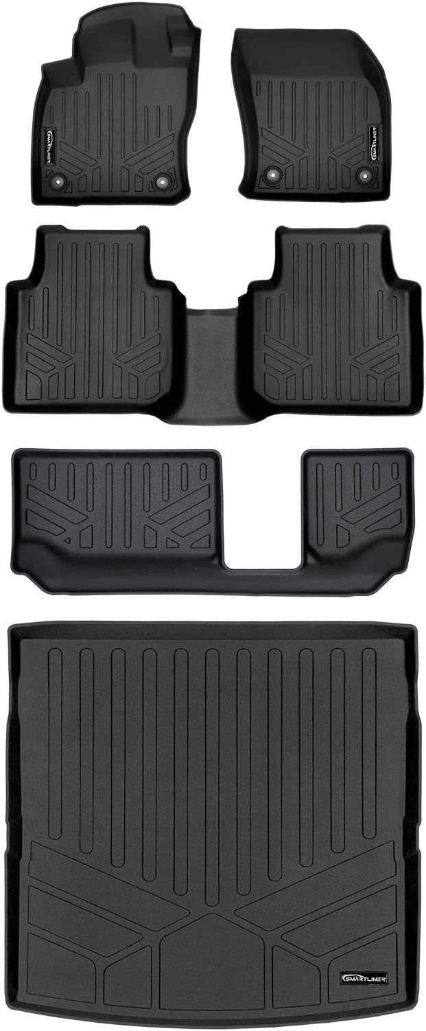SMARTLINER Custom Fit Floor Mats 3 Rows and Cargo Liner Behind 2nd Row Set Compatible with 2018-2024 Volkswagen Tiguan