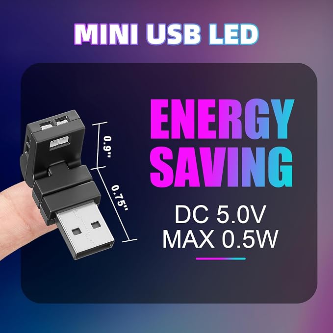 Frienda 2 Pcs Mini USB LED Light Car LED Interior Lighting 5v RGB Foldable Lighting Adjustable 8 Color and Brightness Smart USB Night Lamp for Cars Laptop Keyboard (Manual Switch USB-A)
