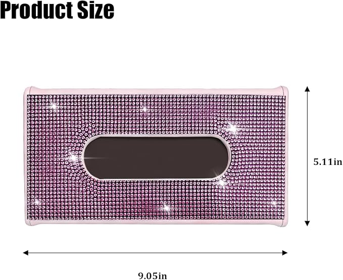 Bling Car Visor Tissue Holder, Shiny Rhinestone Leather Sun Visor Napkin Mask Case Holder Clip, Diamond AUT Paper Tissue Towel Box Dispenser, Universal Fit (Pink)