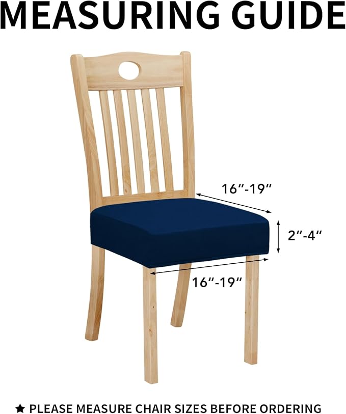 Easy-Going 100% Waterproof Seat Covers for Dining Room Chairs Set of 6, Stretch Chair Seat Slipcovers Protector Removable and Washable Kitchen Dining Chair Covers, Navy