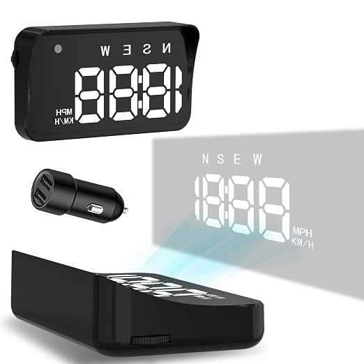 Heads up Display for Cars Windshield, Car HUD Display, HUD for Cars | USB Plug & Play, MPH/KMH Switch, Speed Calibration, Adjustable Brightness, Overspeed Alert, Large Font Display