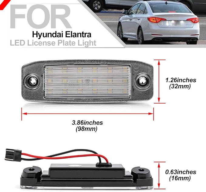 nsautolighting Elan'tra Led License Plate Light for 2007-2023+ Hyundai Kona N Elan'tra Tucson Sonata Kia Sport'age Sorento 6500K Xenon White Error Free Led Rear Tag Number Plate Lamps OEM 92501-J9000