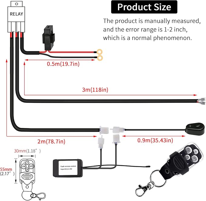 LED Lights Bar Remote Control Wiring Harness Kit 1 Lead DC12V On-Off Switch Power Relay Blade Fuse 14AWG Core Cable Wiring Harness Kit fit for LED Driving Lights Bar