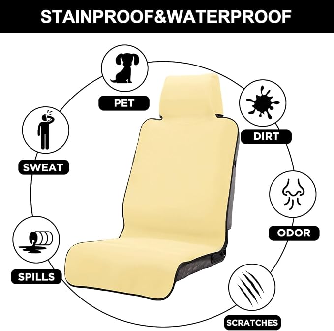 Waterproof Seat Cover, Upgraded Sweat Carseat Protector, Perfect for Universal Anti-Slip Car Truck SUV Seat, Ideal for Surfing Yoga Gym Workout, Pale Yellow