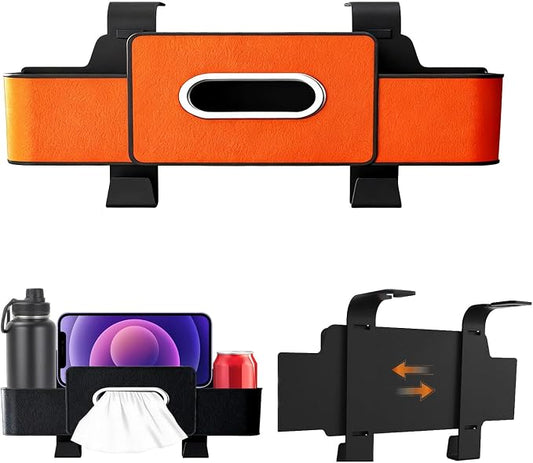 3-in-1 Car Backseat Organizer, 3-in-1 Car Headrest Backseat Organizer, Multifunctional Car Back Seat Storage with 2 Cup Holders & Hooks, Universal Cars Seat Organizer Tissue Box and Storage (Orange)