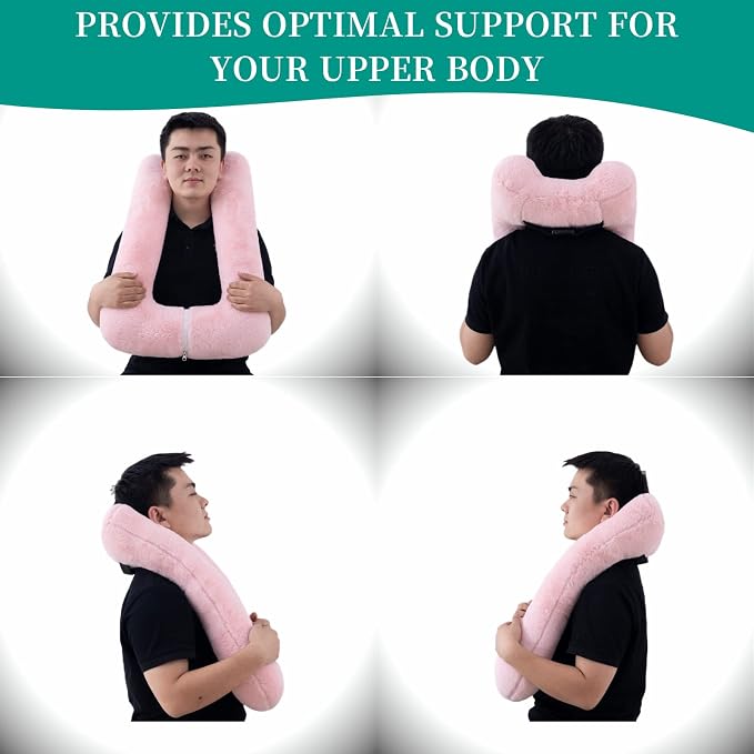 FHSGGP Travel Pillow Upgraded Version of Aircraft Travel Neck Pillow | With Storage bag, Sleep Pillows for Travel by Train, Car, or Plane, Supporting the Head and Body, Travel Pillow for Kids Pink
