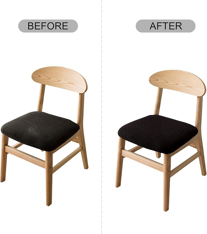Genina Seat Covers for Dining Room Chair Seat Slipcovers Kitchen Chair Covers (Black, 2 Pcs)