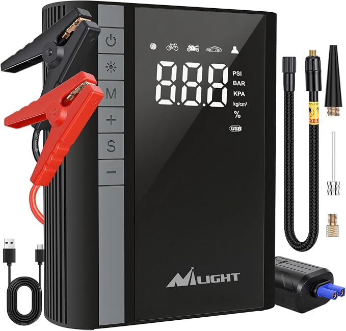 Nilight Jump Starter with Air Compressor 3500A 150PSI Portable Car Battery Booster 9.0 Gas & 8.0L Diesel with Auto-Shutoff Digital Tire Inflator 12V Battery Power Supply w/Large LCD Display