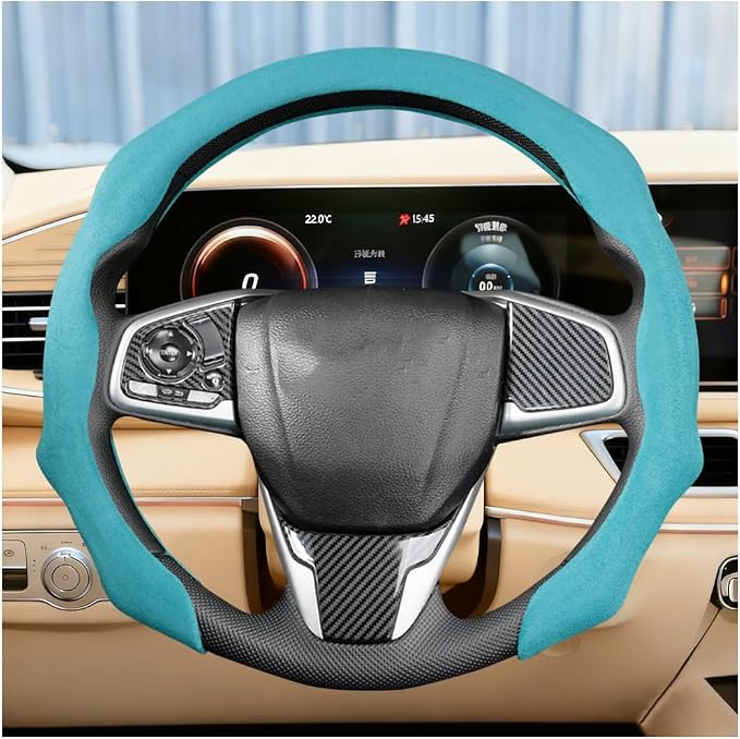 Car Steering Wheel Cover, Soft Brethable Suede Non-Slip Vehicle Steering Wheel Protector, Comfortable Sporty Auto Interior Protection Accessories, Universal for Truck SUV Van (Sky Blue)