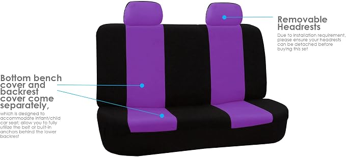 FH Group Car Seat Cover for Back Seat Cloth -Universal Fit Rear SeatCovers for Cars with Solid Bench,Car Seat Protector for Dogs and Kids,Car Interior Accessories for SUV, Sedan and Van Purple