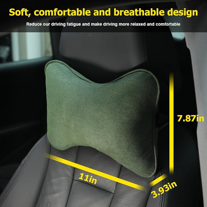 Osilly Car Headrest Pillow, Soft Comfortable Breathable Memory Foam Ergonomic Design Automotive Neck Pillow Cushion with Adjustable Strap for Neck Pain Pressure Relief, Universal Fit（Green）