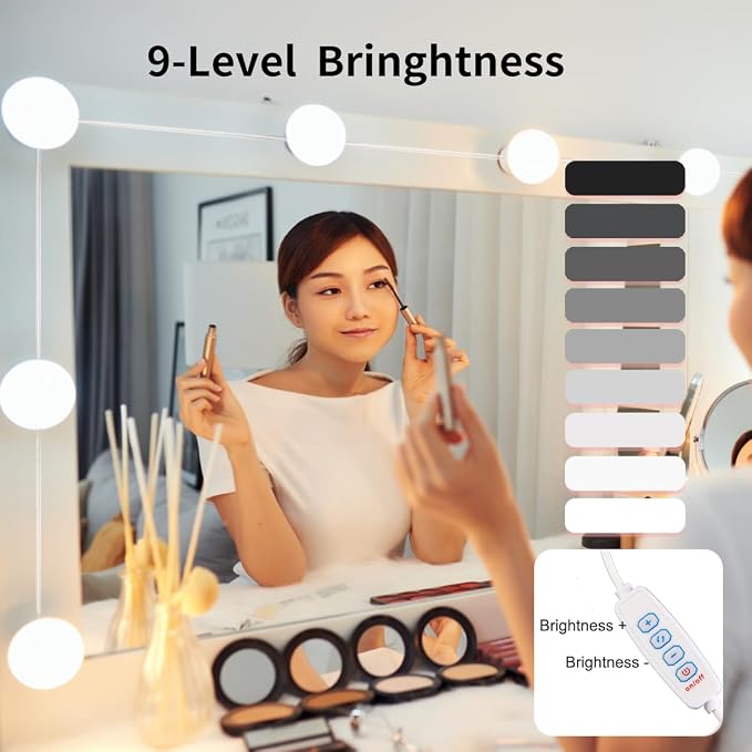 LED Vanity Lights for Mirror, High Brightness LED Chip, Hollywood Style Vanity Light with 12 Dimmable Bulbs, Adjustable Color & Brightness, USB Cable, Mirror lights for Makeup, lighting and Decoration