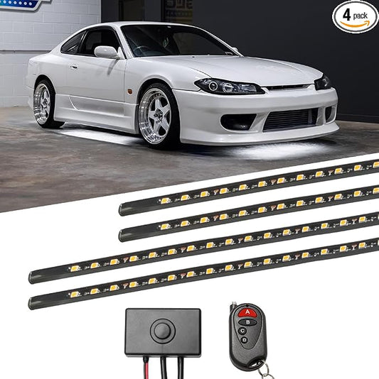 LEDGlow 4pc White Slimline LED Car Flexible Underglow Lighting Kit | Neon Accent Lights Include Flex Underbody Tubes, Solid Color Illumination, 4 Modes, Control Box & Remote