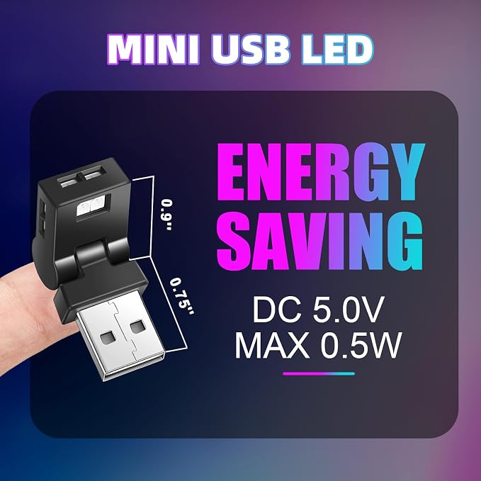 Frienda 4 Pcs Mini USB LED Light Car LED Interior Lighting 5v RGB Foldable Ambient Lighting Adjustable 8 Color and Brightness Smart USB Night Lamp for Cars Laptop Keyboard (USB-A)