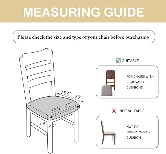 Waterproof Seat Cover for Dining Room Chair Seat Covers Washable Kitchen Chair Seat Slipcovers Protector (Chocolate, 6 PCS)