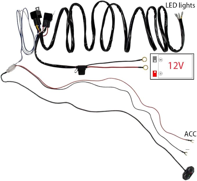 Double Color/High Low Beam Wiring Harness Kit DC12V Maximum 300W 40A LED Lights Wiring Harness Switch Relay 14AWG Core Cable Harness for Car Fog Lights Work Driving Lights Bar
