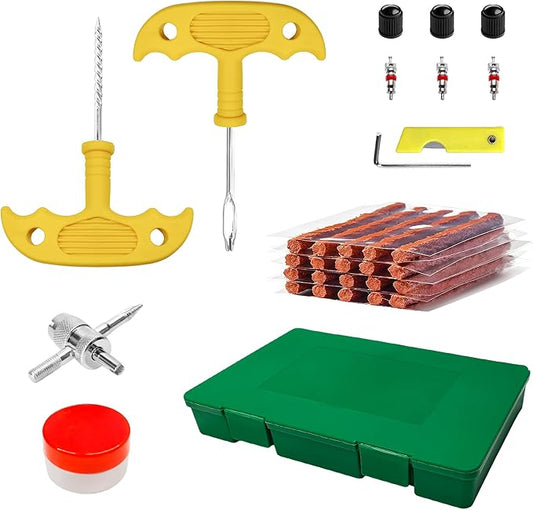 33 PCS Tire Repair Kit, Heavy Duty Car Emergency Tools to Fix Punctures and Plug Flats Patch, Universal Tire Puncture Repair Tool for Most Cars Motorcycles Trucks Tractors