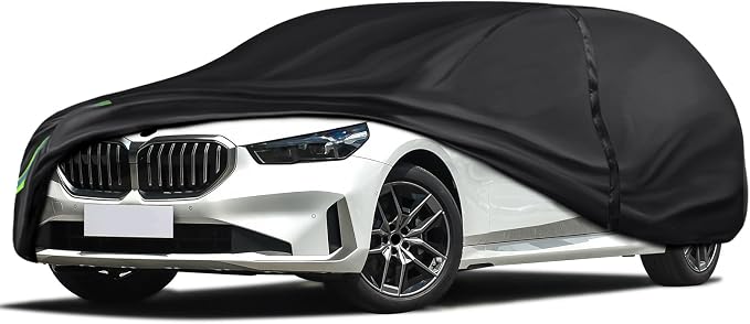 16-Layer 600D Heavy Duty Universal Full Car Cover for Outdoor & Indoor Use - All Weather Sun UV Rain Snow Dust Proof, Waterproof Scratch Resistant, Fits Sedan Body Length 205"-216"/17-18 ft