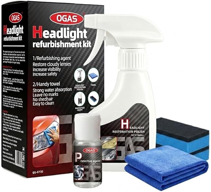 Headlight Restoration Kit, Headlight Cleaner & UV Protectant | Microfiber Towel & Applicator Sponge Included, For Cars Trucks SUVs Motorcycles, Scratch-Free Lens Care