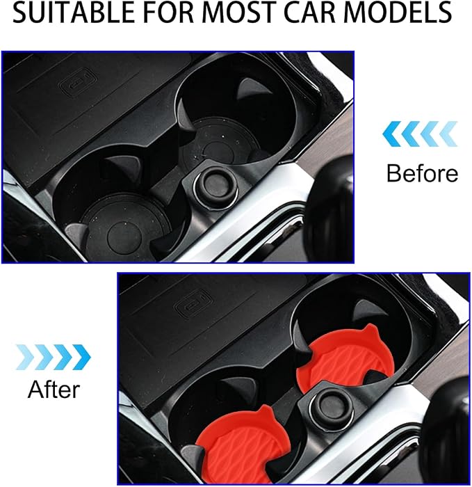 Bittwee Car Cup Holder Coaster, 4PCS Silicone Non-Slip Vehicle Cup Holder Insert Mat, Sift-Proof Spill Recessed Embedded in Bottle Protection Pad, Universal Automotive Interior Accessories (Red)