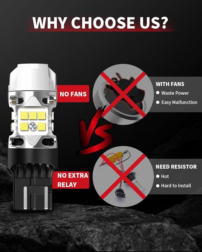 LASFIT T3 7443 7440 LED Bulb Reverse light with Built In Resistor Canbus Ready 7441 7444 W21W LED White Bulb for Backup Parking Daytime Running Light Side Marker Turn Signal(2pcs)